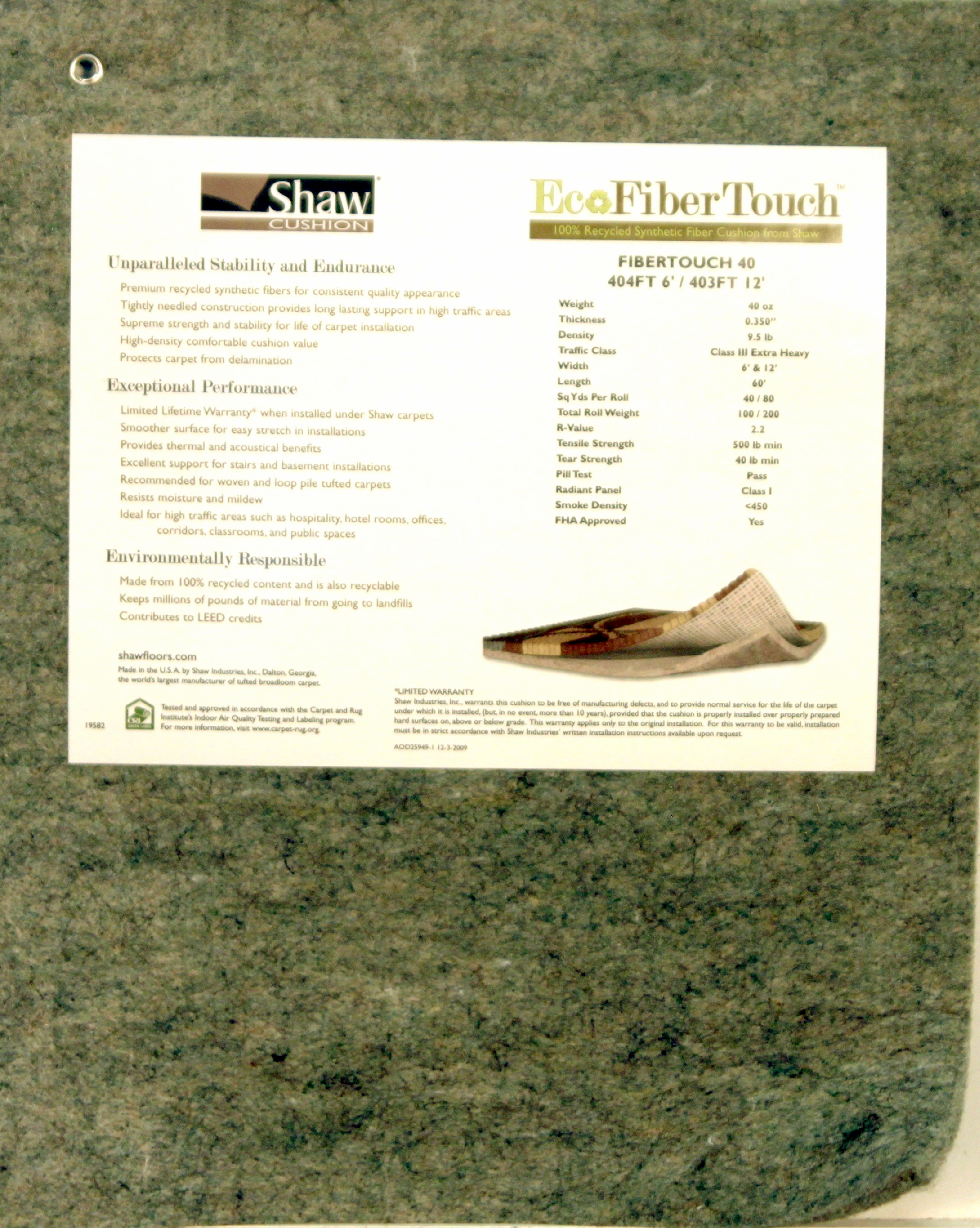 Carpet Padding Commercial-Residential Padding FiberTouch 40 OZ 6' Pad Pad